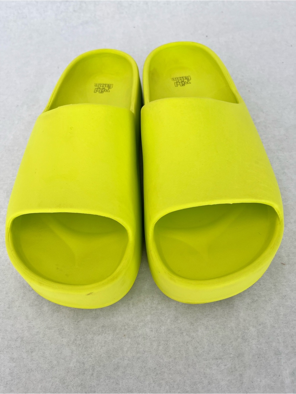 Neon Yellow/Green Slide Sandals for Women - Cushioned Platform Comfort - Picture 2 of 7